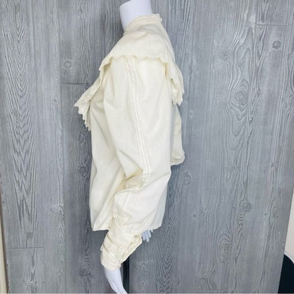 Vintage Victorian lace ruffle high collar blouse long sleeve shirt cottage core - Picture 3 of 6